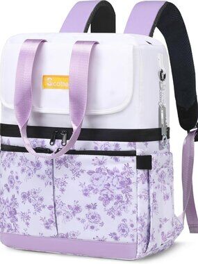 Stylish Insulated Backpack Cooler with Double Decker & 12 Ice Packs - Keeps 36